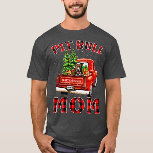 Christmas Pit Bull Mom Santa Hat Truck Tree Plaid  T_Shirt