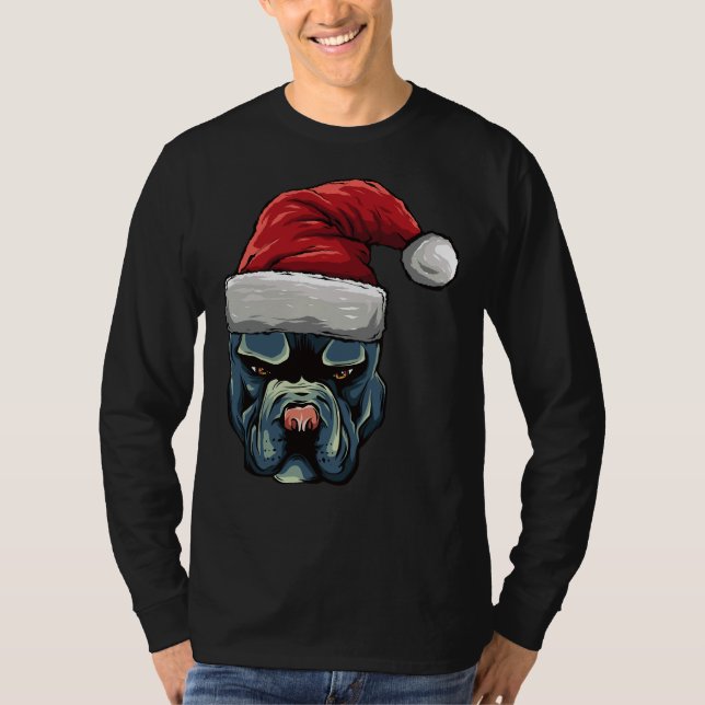 Christmas Pit Bull Puppy Dog In A Santa Hat T-Shirt (Front)