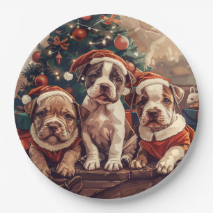 Christmas Pit Bull Puppy Dogs Paper Plates
