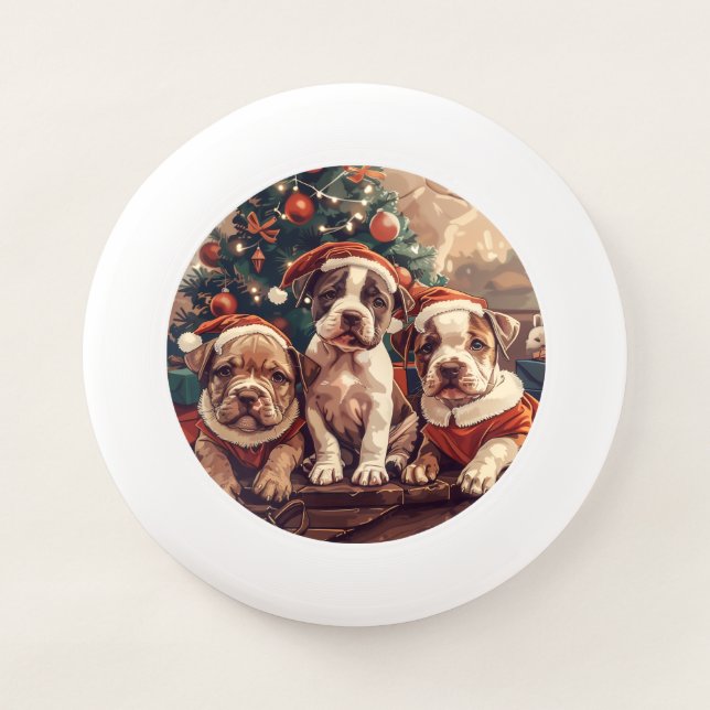 Christmas Pit Bull Puppy Dogs Wham-O Frisbee (Front)