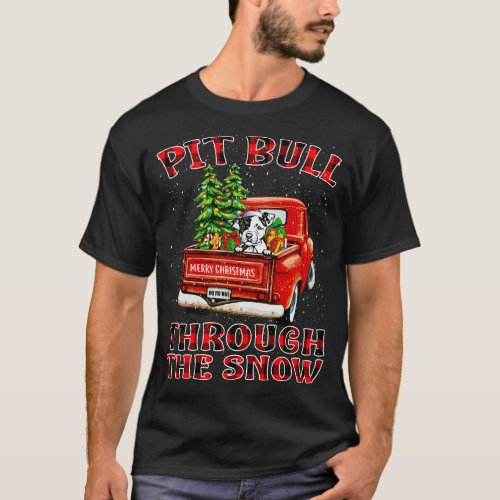 Christmas Pit Bull Through The Snow Dog Santa Truc T_Shirt