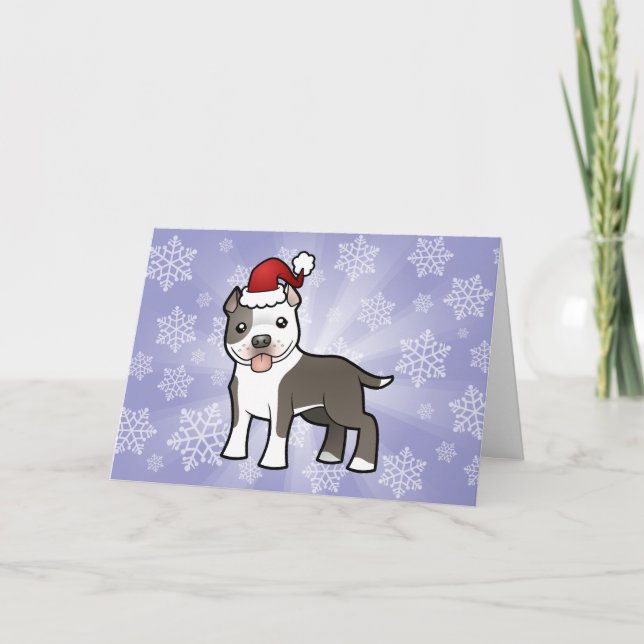 Christmas Pitbull / American Staffordshire Terrier Holiday Card (Front)