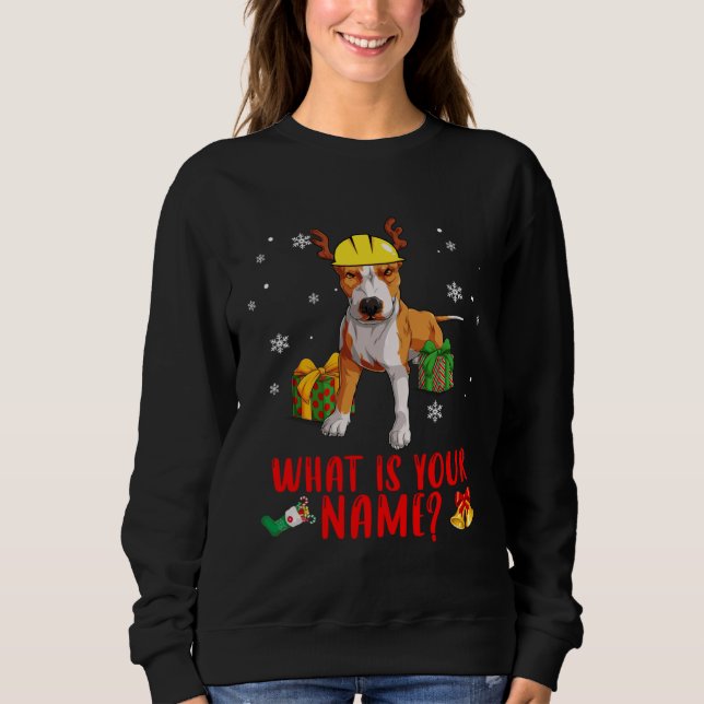 Christmas Pitbull Dog In A Reindeer Construction H Sweatshirt (Front)