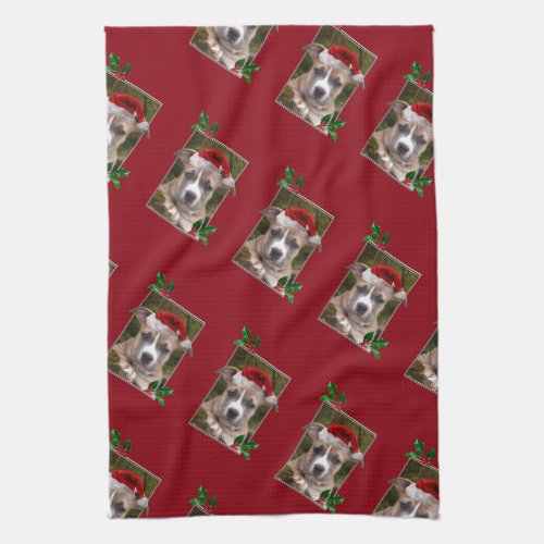 Christmas pitbull dog kitchen towel