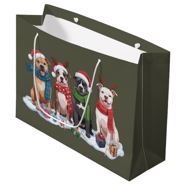 Christmas Pitbull Dog Owner Gift Holiday Xmas  Large Gift Bag (Front Angled)