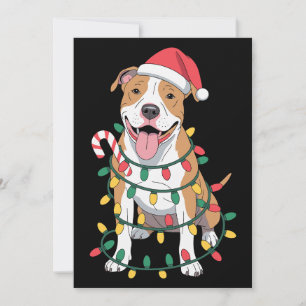 Christmas Pitbull Dog Santa Hat Lights Candy Cane Invitation