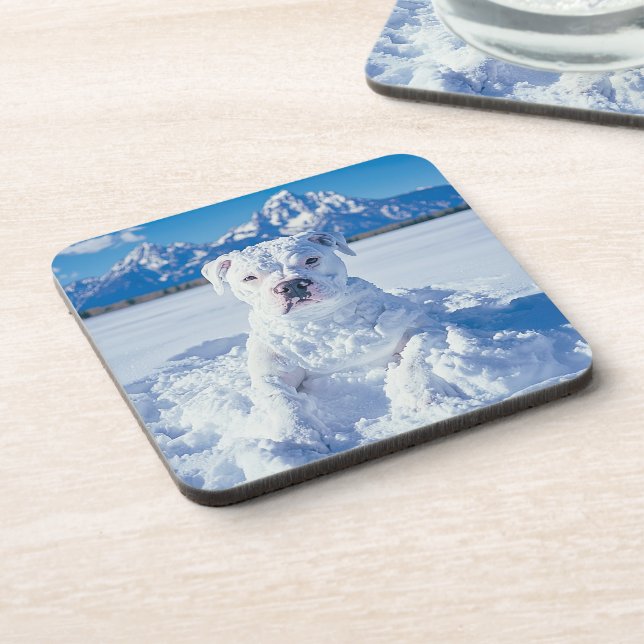 Christmas Pitbull Dog Snowman Beverage Coaster (Left Side)