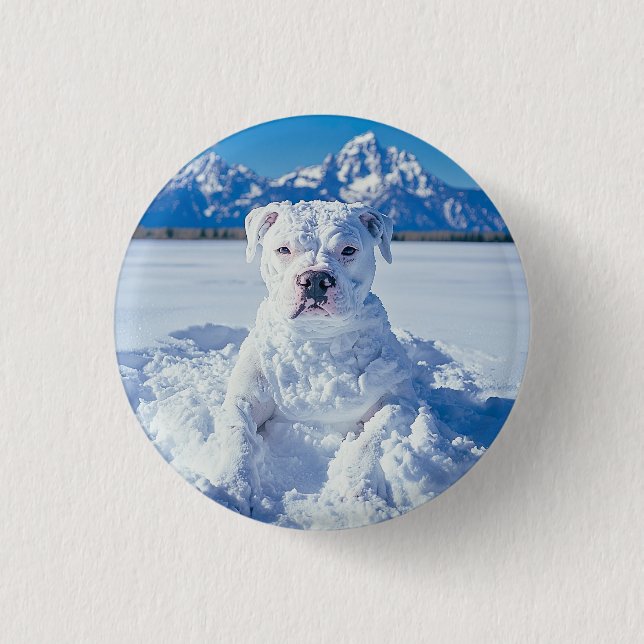 Christmas Pitbull Dog Snowman Button (Front)