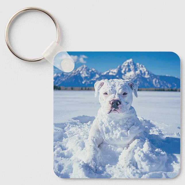 Christmas Pitbull Dog Snowman Keychain (Front)