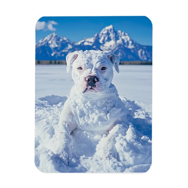 Christmas Pitbull Dog Snowman Magnet (Vertical)