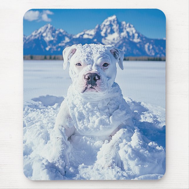 Christmas Pitbull Dog Snowman Mouse Pad (Front)
