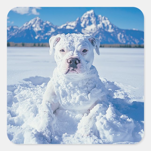 Christmas Pitbull Dog Snowman Square Sticker (Front)