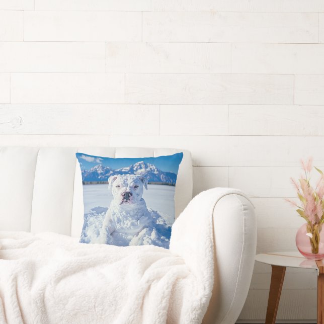 Christmas Pitbull Dog Snowman Throw Pillow (Couch)