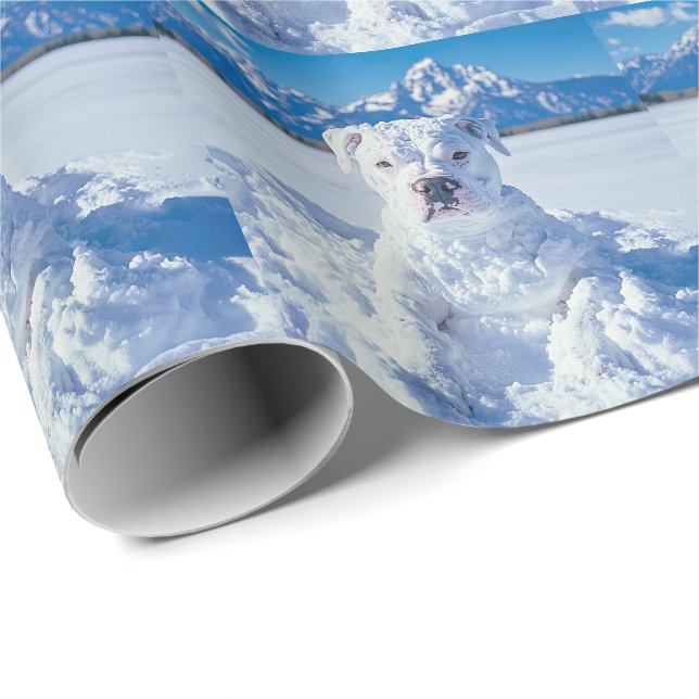 Christmas Pitbull Dog Snowman Wrapping Paper (Roll Corner)