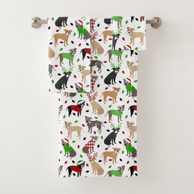Christmas Pitbull Dogs Bath Towel Set (Insitu)