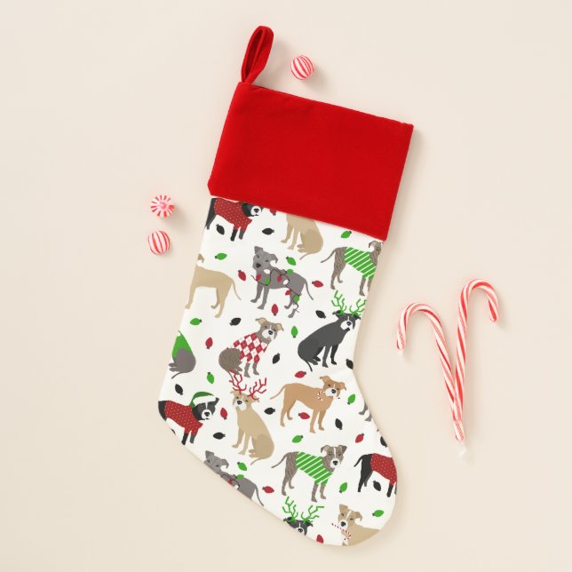 Christmas Pitbull Dogs Christmas Stocking (Front)