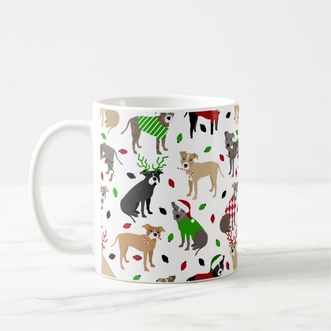 Christmas Pitbull Dogs Coffee Mug (Left)