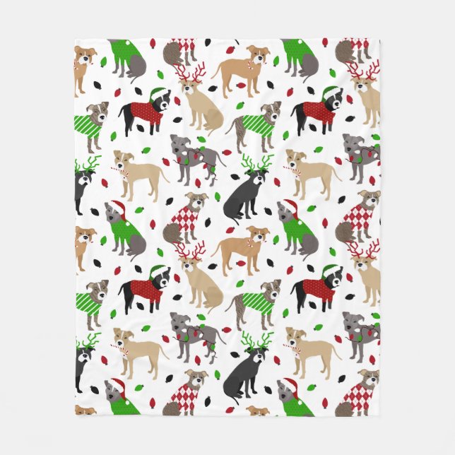 Christmas Pitbull Dogs Fleece Blanket (Front)