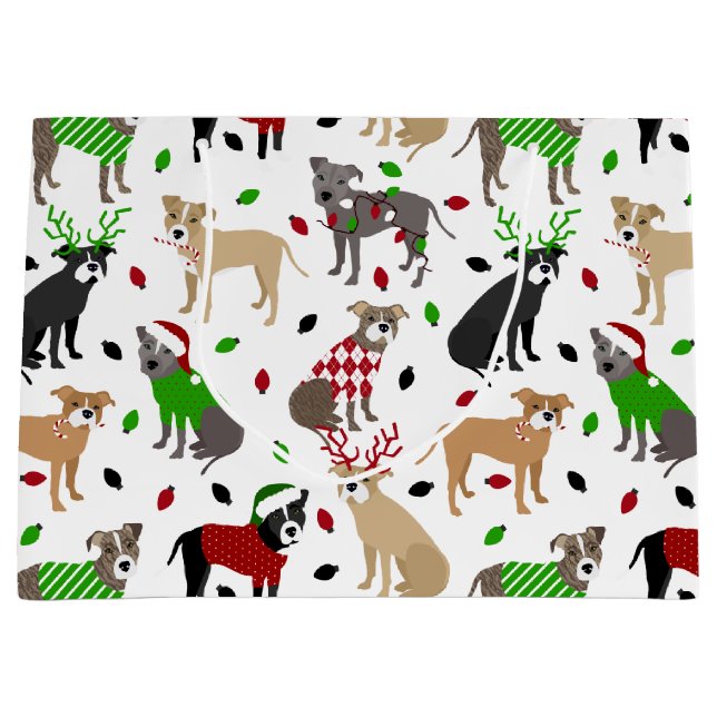 Christmas Pitbull Dogs Large Gift Bag (Front)