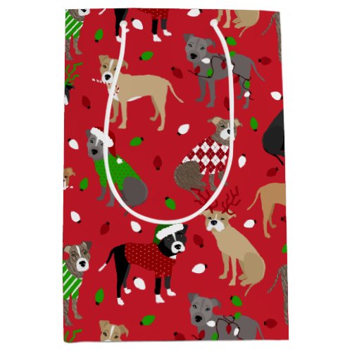 Christmas Pitbull Dogs Medium Gift Bag