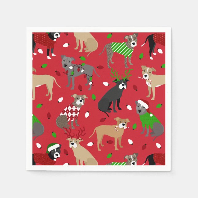 Christmas Pitbull Dogs Napkins (Front)
