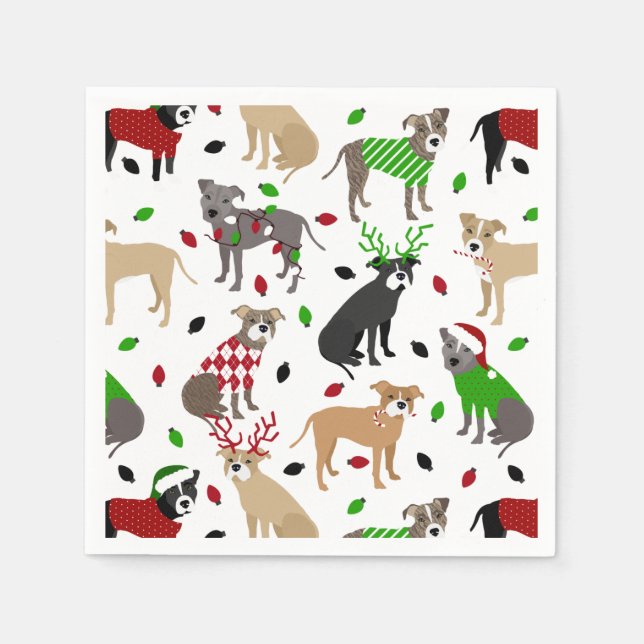 Christmas Pitbull Dogs Napkins (Front)