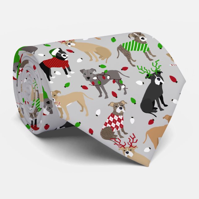 Christmas Pitbull Dogs Neck Tie (Rolled)