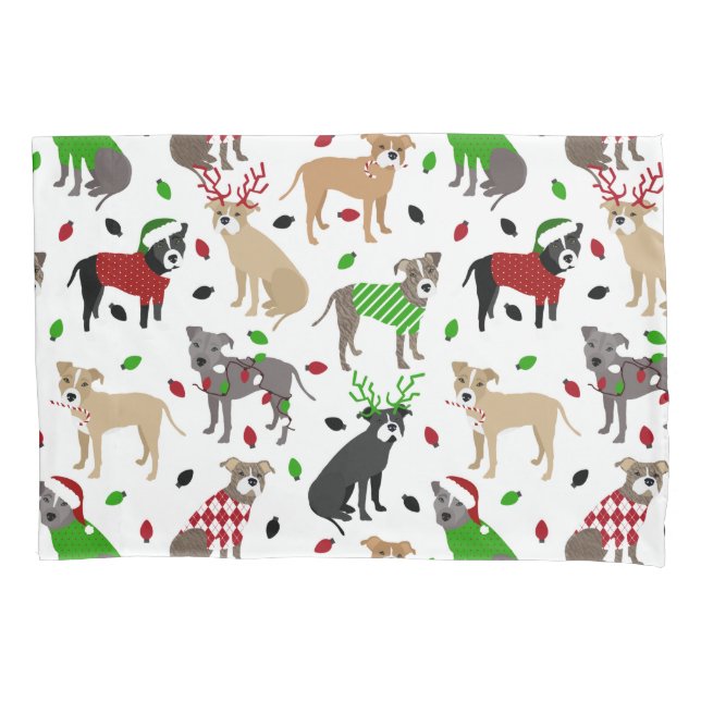 Christmas Pitbull Dogs Pillow Case (Front)