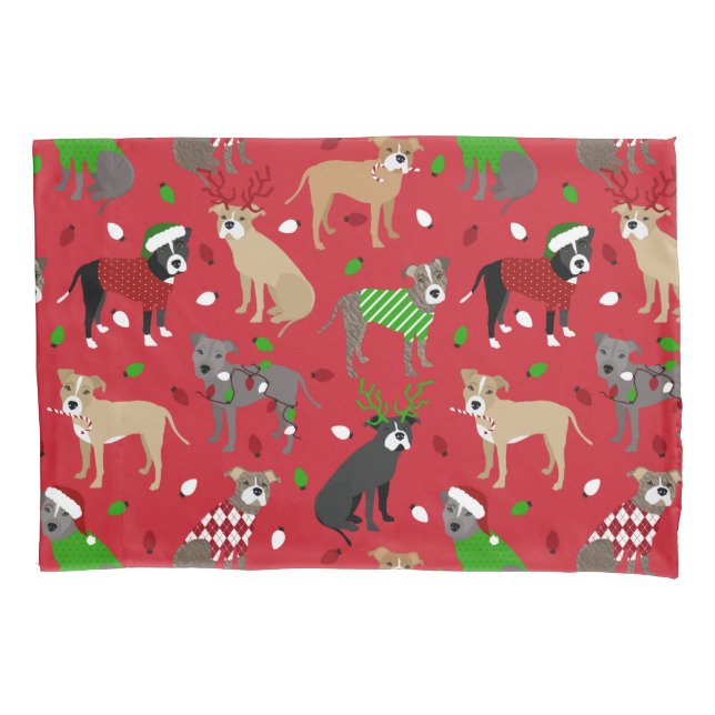 Christmas Pitbull Dogs Pillow Case (Front)