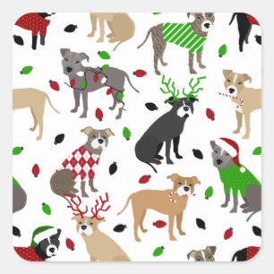 Christmas Pitbull Dogs Square Sticker