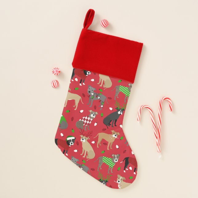 Christmas Pitbull Dogs Stocking (Front)