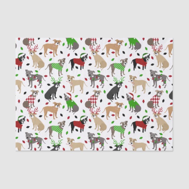 Christmas Pitbull Dogs Tissue Paper (Front)