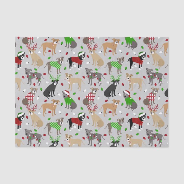 Christmas Pitbull Dogs Tissue Paper (Front)