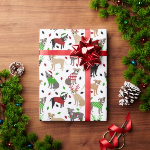 Christmas Pitbull Dogs Wrapping Paper