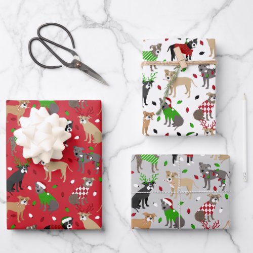 Christmas Pitbull Dogs Wrapping Paper Sheets