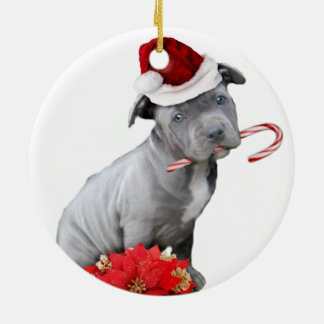 Christmas pitbull puppy ceramic ornament