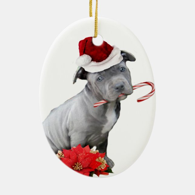 Christmas pitbull puppy ceramic ornament (Back)