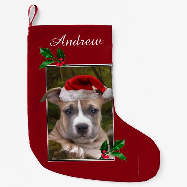 Christmas pitbull puppy personalized Stocking (Front)