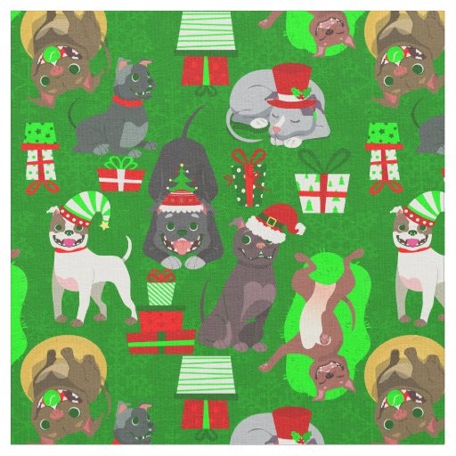 christmas pitbull puppy santa dog  fabric