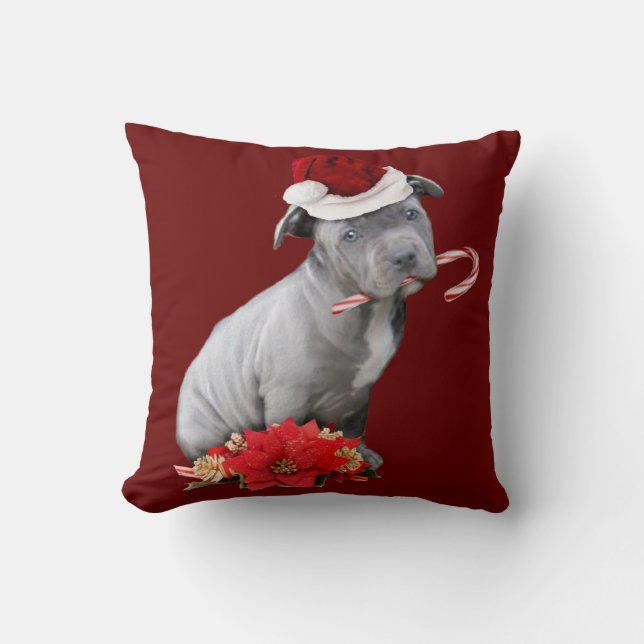 Christmas pitbull puppy throw pillow (Front)