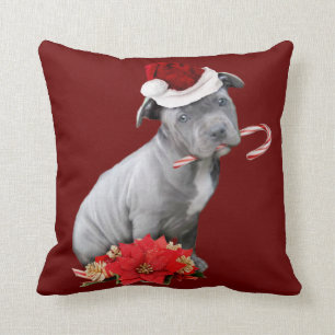 Christmas pitbull puppy throw pillow