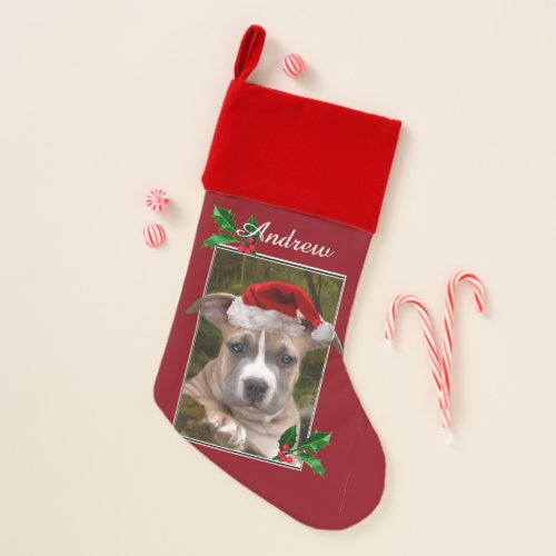 Christmas Pitbull puppy velvet lined stocking