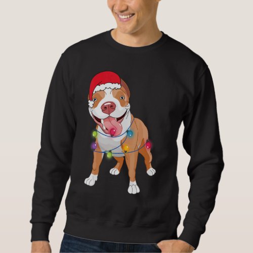 Christmas Pitbull Santa Hat Lights Xmas Sweatshirt