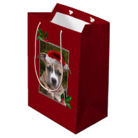 Christmas Pitbull terrier dog medium Gift Bag