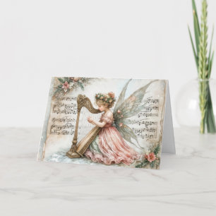 Christmas Pixie Fairy Playing a Harp Card