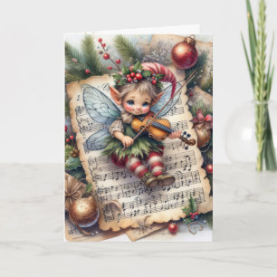 Christmas Pixie Fairy Playing a Violin Card