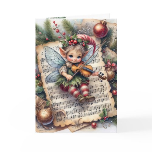 Christmas Pixie Fairy Playing a Violin Card