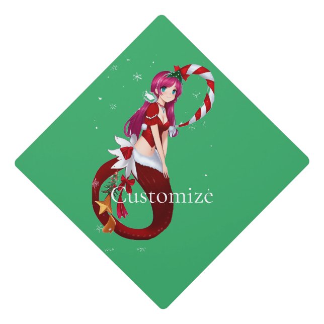 Christmas Pixie Mermaid Thunder_Cove Graduation Cap Topper (Front)