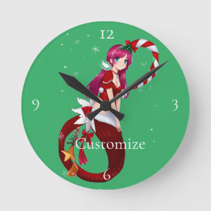 Christmas Pixie Mermaid Thunder_Cove Round Clock