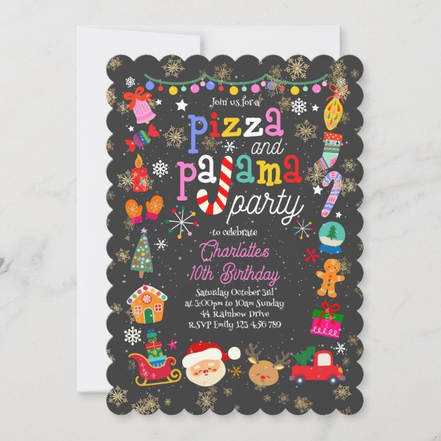 Christmas Pizza and Pajama Party Invitation (Front)